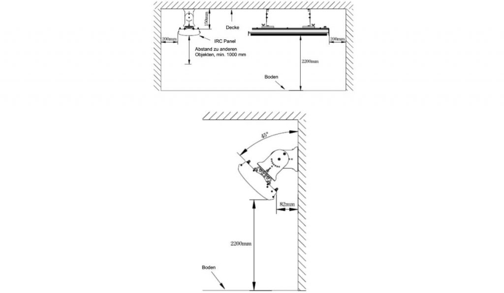 Technische Zeichnung zur Anbringung eines Infrarotstrahlers
